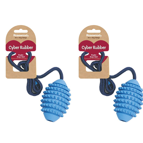 2PK Rosewood 70cm Rugby Ball/Rope Pet Dog Non-Toxic Training Toy Medium Assorted