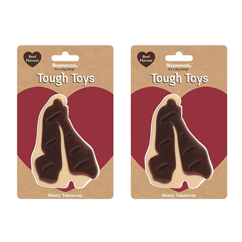 2PK Rosewood 11cm Meaty Meat Takeaway Steak Pet Dog Play Flavoured Toy Small Brown