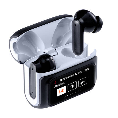 Laser TWS Earbuds ANC w/ Touch Display Black Active Noise Cancellation