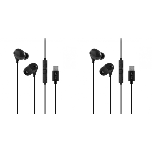 2PK Laser Wired USB-C Earphones w/ In-Line Controls 1.2m For iPhone 15 Black