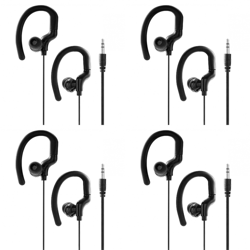 4PK Laser Wired Sports Ear-Hook Earphones 1.2m w/ Silicone Tip Black