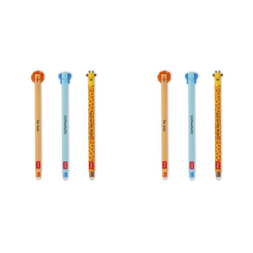 2PK 3pc Legami Erasable Gel Pen Writing Stationery Set - Wild Savannah
