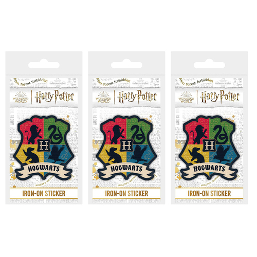 3PK Wizarding World Harry Potter Themed Hogwarts Crest Iron-On Patch