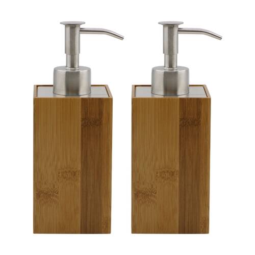 2PK NF Living Square Dispenser 7x17cm Bamboo & Metal For Bathrooms - Natural