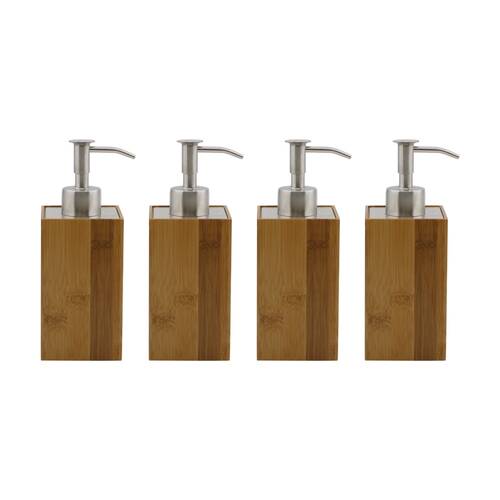 4PK NF Living Square Dispenser 7x17cm Bamboo & Metal For Bathrooms - Natural
