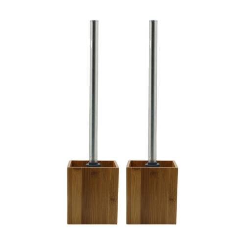 2PK NF Living Toilet Brush Holder 9x34cm Bamboo Square For Bathrooms - Natural