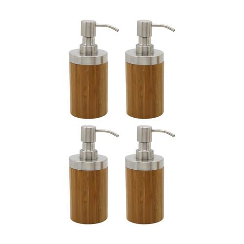 4PK NF Living Round Dispenser 7x17cm Bamboo & Metal Pump For Bathrooms - Natural