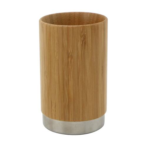 NF Living Round Tumbler 7x11cm Bamboo & Metal For Bathrooms - Natural