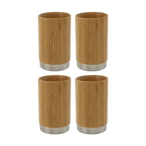 4PK NF Living Round Tumbler 7x11cm Bamboo & Metal For Bathrooms - Natural