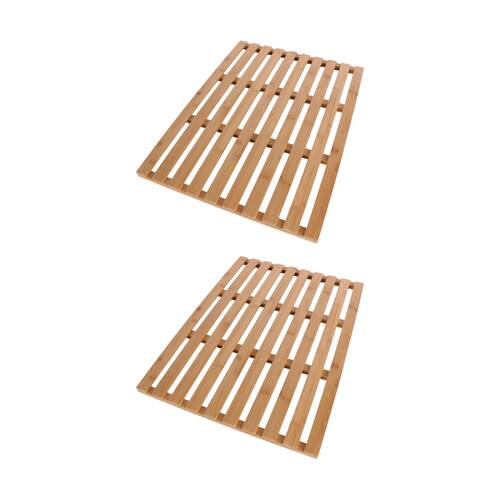 2PK NF Living Square Bath Mat 62x45x2cm Bamboo Rectangle For Bathrooms - Natural