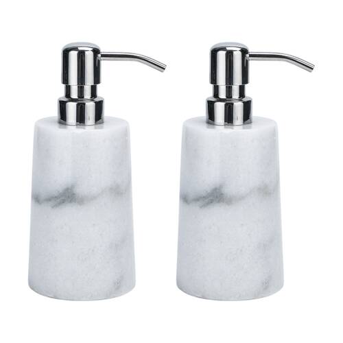 2PK NF Living Round Dispenser 7x17cm Marble & Metal For Bathrooms - White