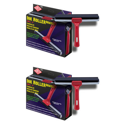 2PK Essdee Boxed Lino Sturdy Hard Rubber Printmaking Ink Roller 200mm Red