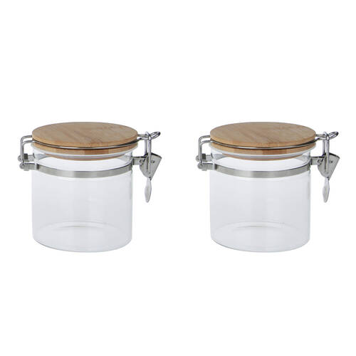 2PK NF Living Glass Cannister Airtight With Lid 14x11cm Solid Clear
