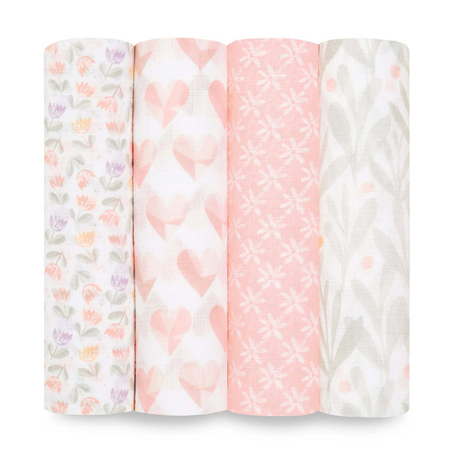 4PK Aden Anais Piece Of My Heart 112cm Swaddles Baby Blanket - Peach
