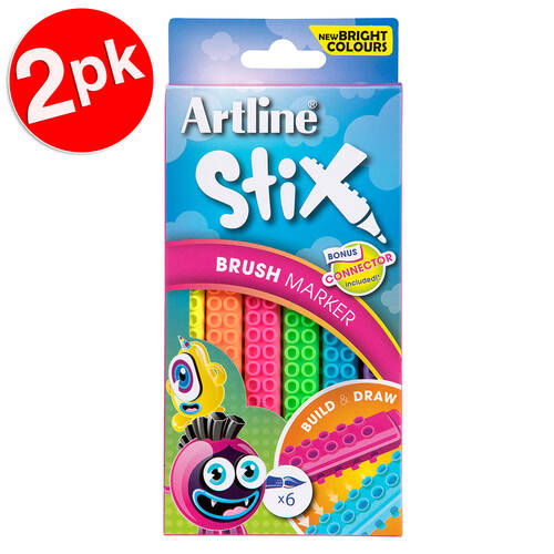 2x 6PK Artline Stix Neon Brush Markers