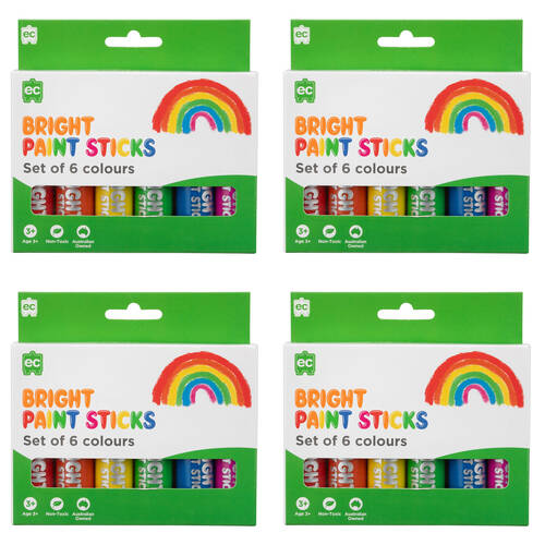 4x 6pc Educational Colours Mess-Free Kids Paint Sticks Set Bright