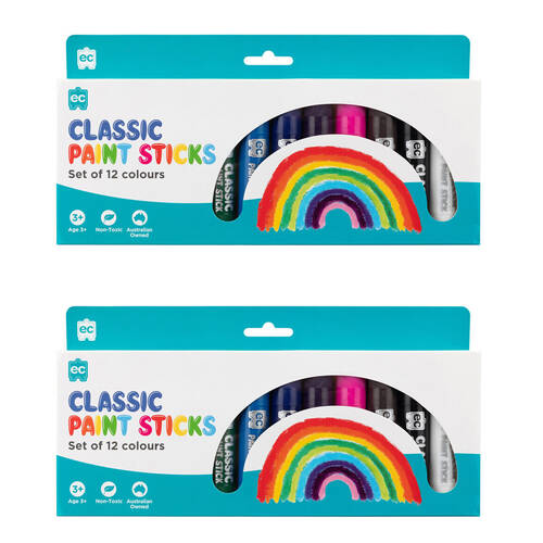 2x 12pc Educational Colours Mess-Free Kids Paint Sticks Set Classic