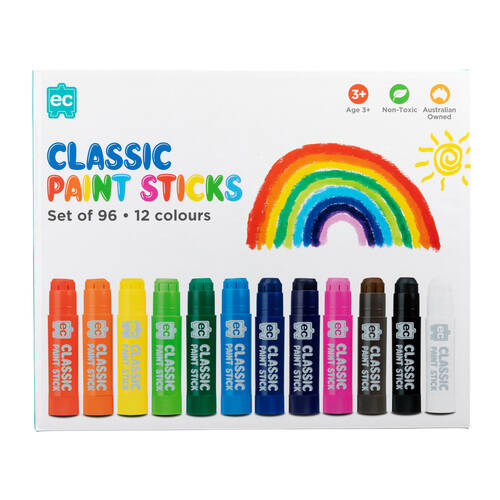 96pc Educational Colours Paint Sticks Classroom Pack Rainbow