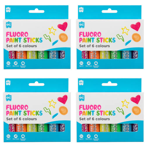 4x 6pc Educational Colours Mess-Free Kids Paint Sticks Set Fluorescent