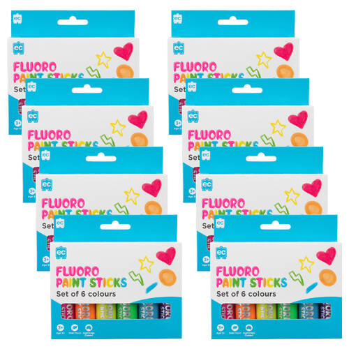 8x 6pc Educational Colours Mess-Free Kids Paint Sticks Set Fluorescent