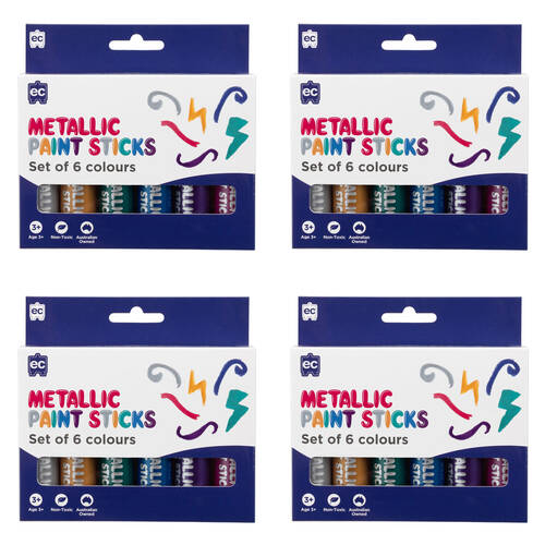 4x 6pc Educational Colours Mess-Free Kids Paint Sticks Set Metallic