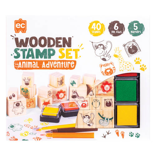 Learning Can Be Fun Wooden Patterned Stamp Set All About Animals Brown