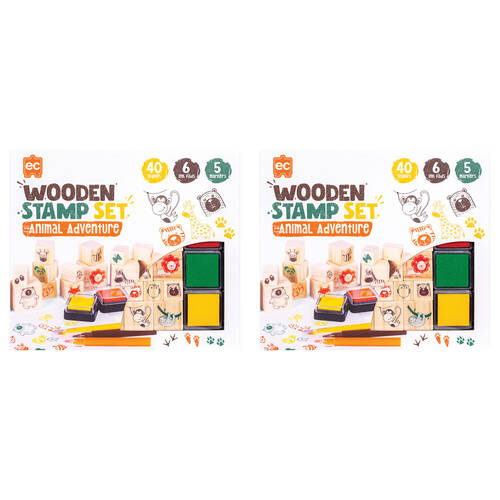 2PK Learning Can Be Fun Wooden Patterned Stamp Set All About Animals Brown