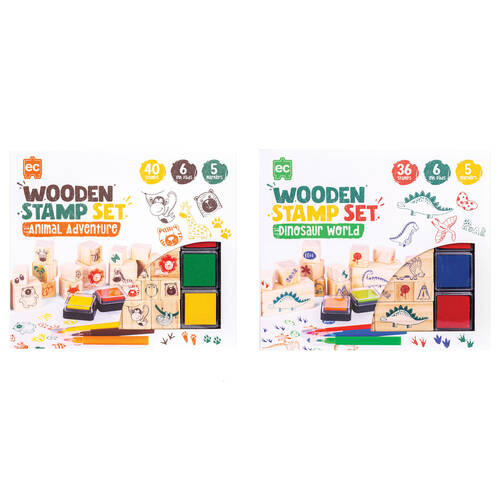 2pc Learning Can Be Fun Wooden Stamp Set All About Animals/Dinosaurs