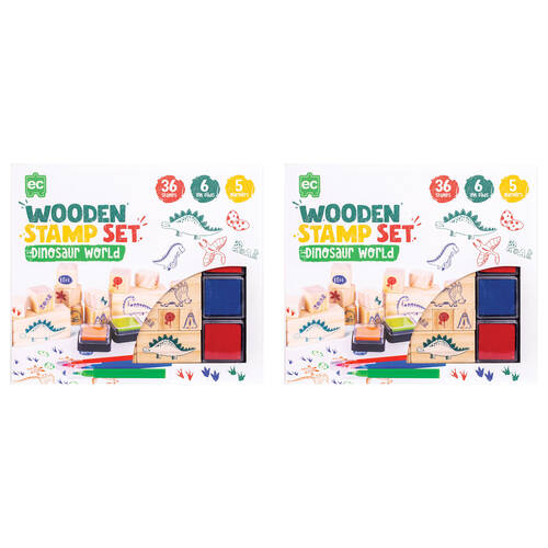 2PK Learning Can Be Fun Wooden Patterned Stamp Set Dinosaurs Brown