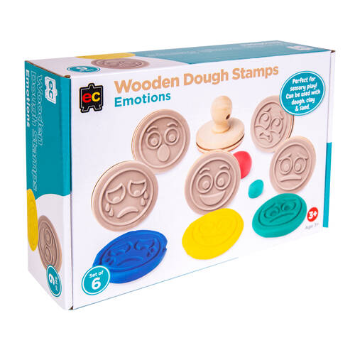 Educational Colours Wooden Dough Patterned Stamps - Emotions Brown