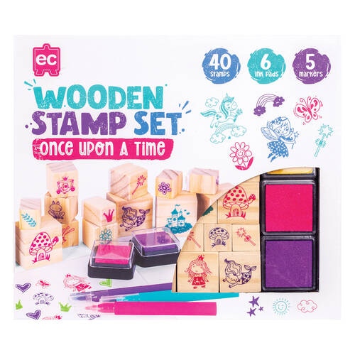 Learning Can Be Fun Wooden Patterned Stamp Set Once Upon A Time Brown