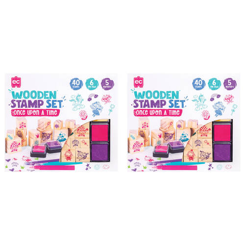 2PK Learning Can Be Fun Wooden Patterned Stamp Set Once Upon A Time Brown