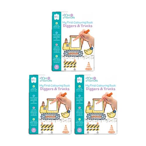 3PK First Creations My Colouring Book Diggers & Trucks Kids Activity 26 Pages 12m+