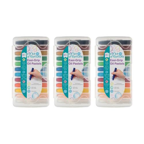 3x 12pc First Creations Easi-Grip Oil Pastels Non-Toxic Hexagonal w/Case 18m+