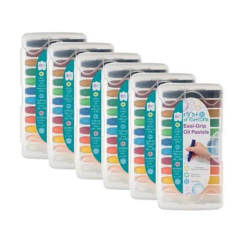 6x 12pc First Creations Easi-Grip Oil Pastels Non-Toxic Hexagonal w/Case 18m+
