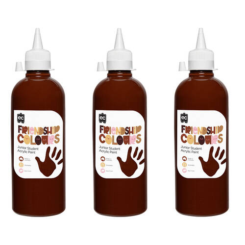 3PK Educational Colours Friendship Skin Tone Colour Acrylic Paint 500ml Mahogany