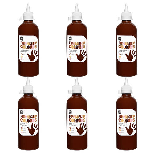 6PK Educational Colours Friendship Skin Tone Colour Acrylic Paint 500ml Mahogany