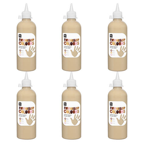 6PK Educational Colours Friendship Skin Tone Colour Acrylic Paint 500ml Olive