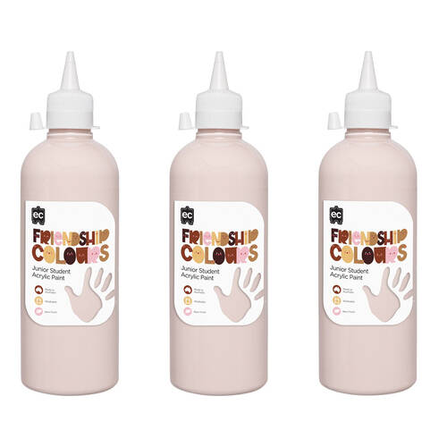 3PK Educational Colours Friendship Skin Tone Colour Acrylic Paint 500ml Peach