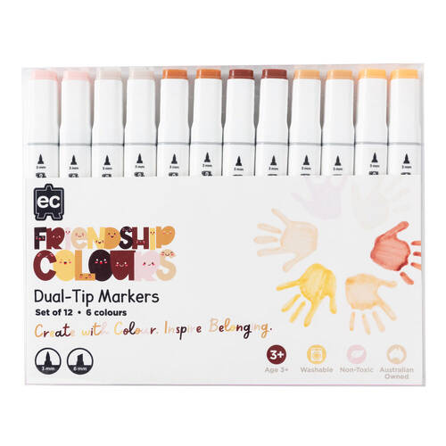 12pc Educational Colours Friendship Colour Dual-Tip Markers Set Skin Tones