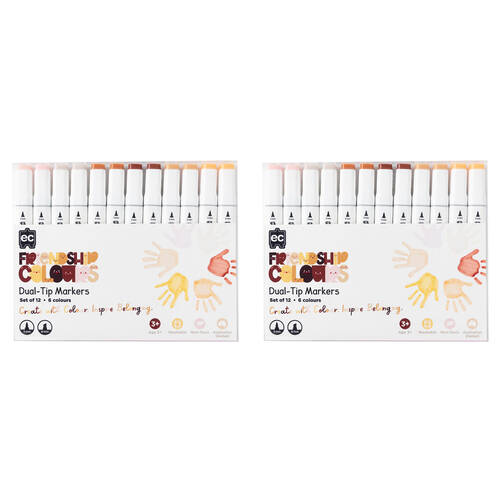 2x 12pc Educational Colours Friendship Colour Dual-Tip Markers Set Skin Tones