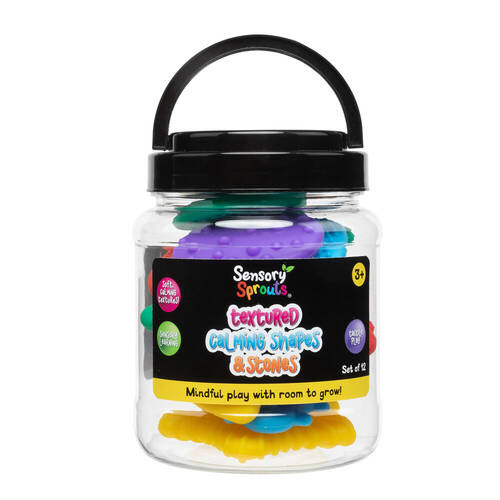 12pc Sensory Sprouts Textured Calming Shapes & Stones Set Kids Toy Multicoloured