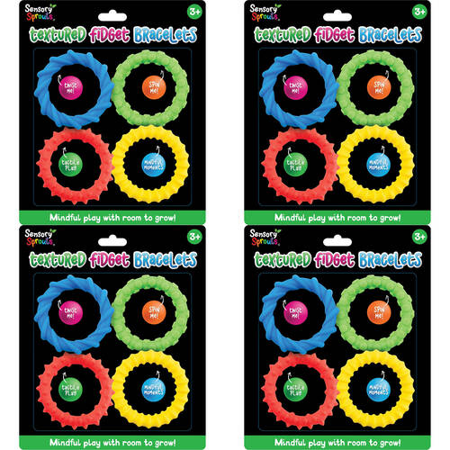 4PK Sensory Sprouts Textured Fidget Bracelets Set Kids Toy Multicoloured