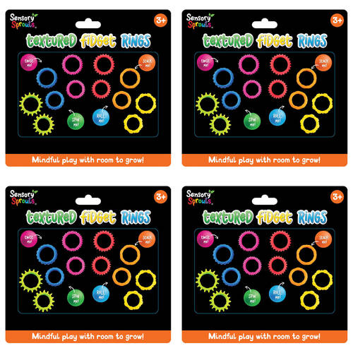 4x 12pc Sensory Sprouts Textured Fidget Rings Set Kids Toy Multicoloured