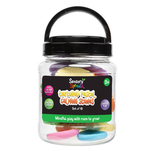 18pc Sensory Sprouts Textured Pastel Calming Stones Set Kids Toy Multicoloured