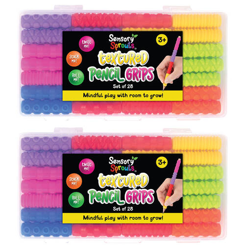 2x 28pc Sensory Sprouts Textured Pencil Grips Set Kids Toy Multicoloured