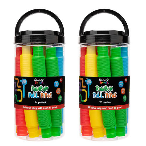 2x 12pc Sensory Sprouts Rainbow Pull Pipes Jar Kids Toy Multicoloured