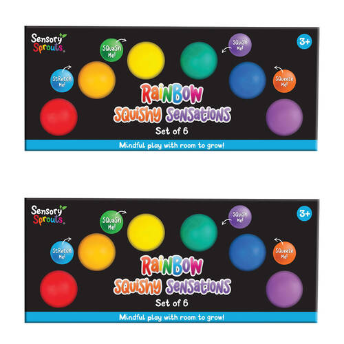 2x 6pc Sensory Sprouts Rainbow Squishy Sensations Set Kids Toy Multicoloured