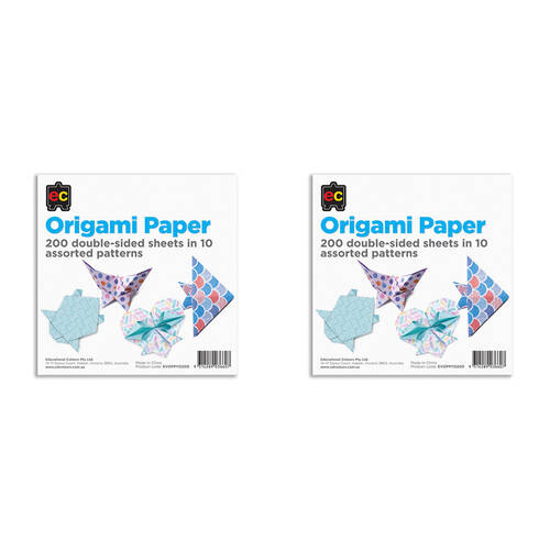2x 200pc Educational Colours Patterns Origami Paper Pack Multicoloured