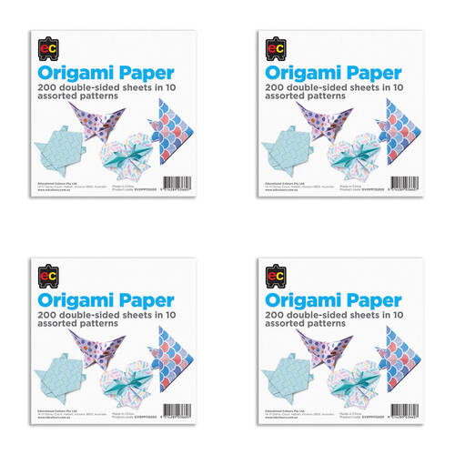4x 200pc Educational Colours Patterns Origami Paper Pack Multicoloured